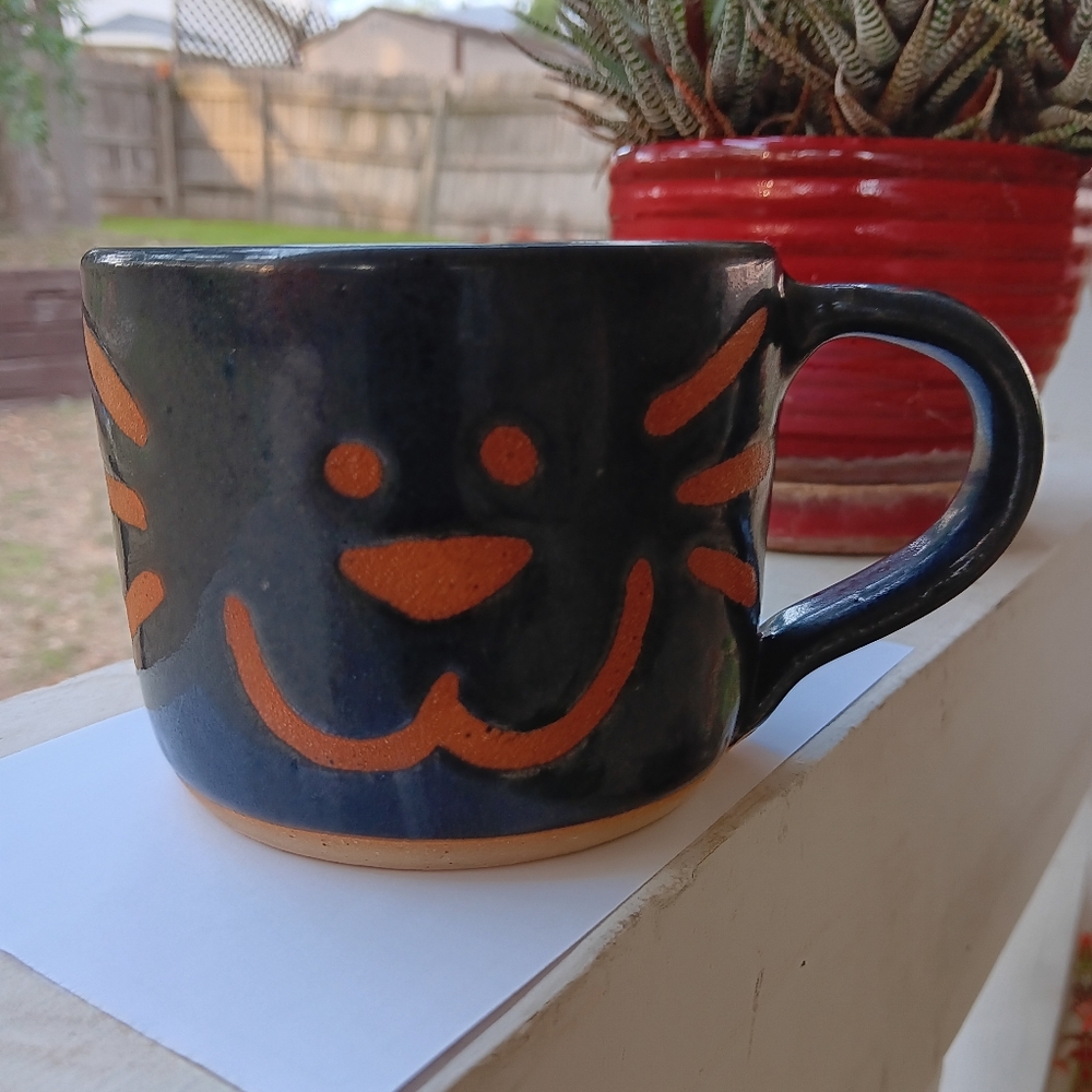Handcrafted Studio Art Dk. Navy and Terracotta Orange Color Ceramic Mug